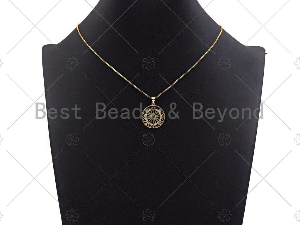 18k Shiny Gold Filigree Star Wheel Coin Charms, Sku#LK144