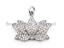 Load image into Gallery viewer, CZ Micro Pave Lotus Pendant for Necklace/Bracelet, Cubic Zirconia Pendant,17x23mm, 1pc, sku#F475