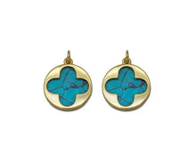 Load image into Gallery viewer, Gold CZ Clover Flower On Turquoise Stone Charm, Sku#L705