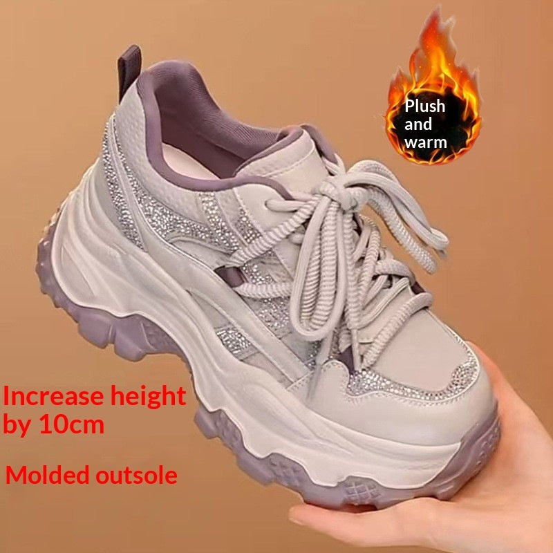 Women's Hidden Wedge Sneakers Square Toe Platform Casual Shoes