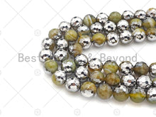 Load image into Gallery viewer, Natural Half Silver Plated Olive Green Agate Beads, 8mm/10mm/12mm Round Faceted Agate Beads, 15.5 Full Strand, sku# UA121