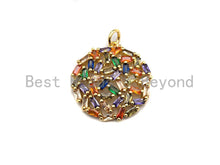 Load image into Gallery viewer, Colorful Baguette CZ Micro Pave Round Shaped Rose Flower Cluster Pendant, Cz Pave Bracelet Necklace Pendant in Gold Finish,21x23mm, sku#F909