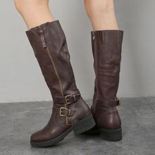 Load image into Gallery viewer, Women's Plus-Size Chunky Sole Boots | Side Zipper Cowhide Leather High Shaft