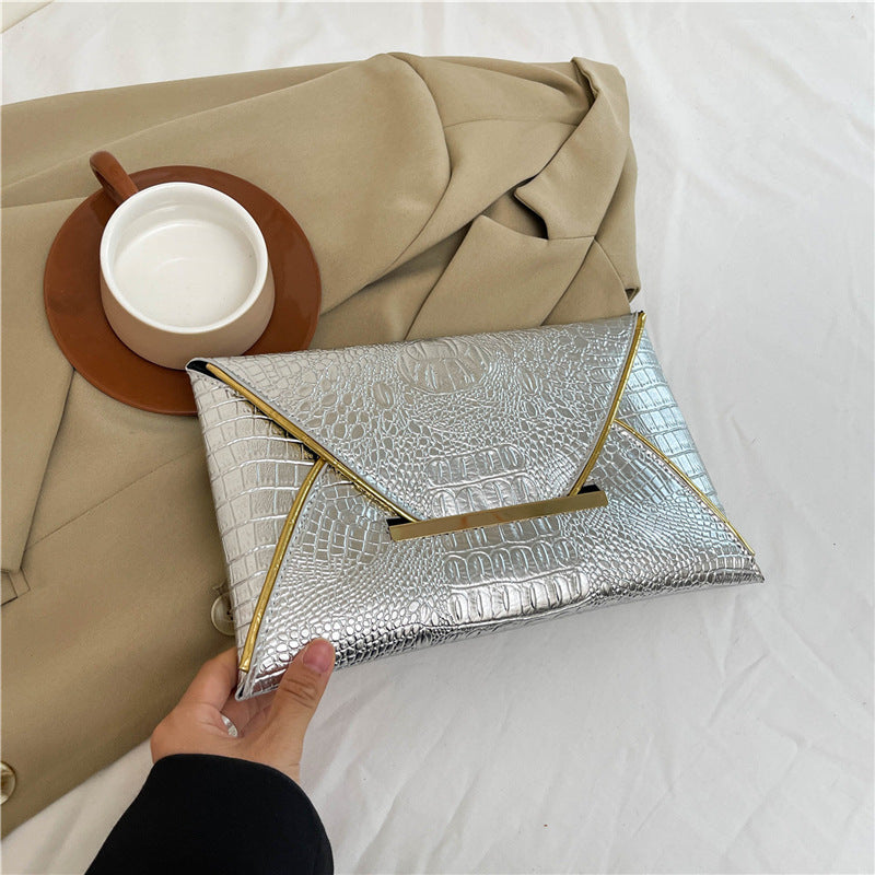 Crocodile Pattern Envelope Clutch Bag