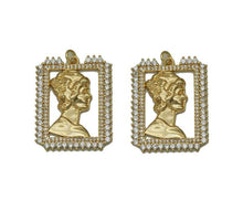 Load image into Gallery viewer, Gold Lady Head On CZ Rectangle Frame Charm, Sku#L673