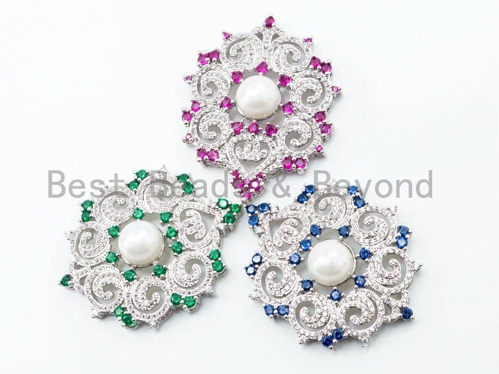 CZ Micro Pave Flower pendant with pearl, sku#L148