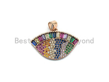Load image into Gallery viewer, CZ Micro Pave Mixed Color Evil Eye Pendant, Oval Colored Cz Pave in Gold/Silver/Rose Gold Finish, 20x28mm, sku#F857