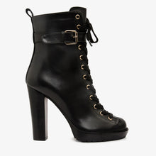 Load image into Gallery viewer, The Estrada Black Leather Lace-Up Platform Heel Mid Calf Women Boot