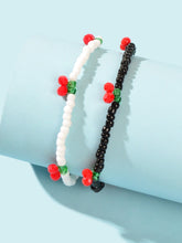 Load image into Gallery viewer, Boho 2 pcs Stackable White Black Seed Beads Stretch Elastic Red Cherry Bracelets