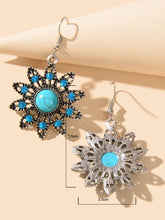 Load image into Gallery viewer, Vintage Jewelry Antique Silver Hollow out Blue Turquoise Flower Dangle Earrings