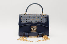Load image into Gallery viewer, The Infanta Navy Blue Spike Leather Handbag