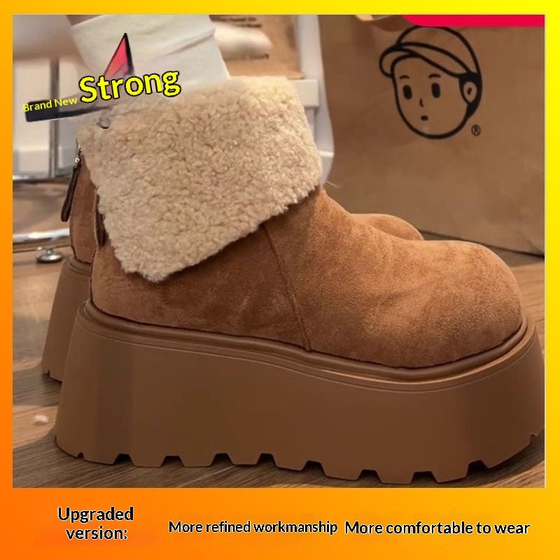 Women's Fleece-Lined Vintage Snow Boots - Warm Winter Ankle Boots with Rubber Sole