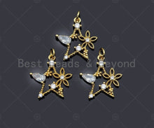 Load image into Gallery viewer, CZ Micro Pave Flower On Star Charm/Pendant, Star Shape Charm, Gold Star Pendant, Gold plated charm, mm, Sku#JL08