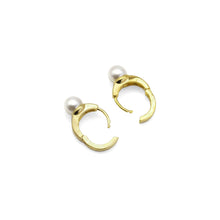 Load image into Gallery viewer, CZ Gold Silver Pearl Hoop Earrings, Sku#B360