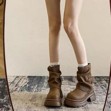 Load image into Gallery viewer, Women's Retro Round Toe Chunky Heel Combat Boots - Waterproof Non-Slip Platform Ankle Boots