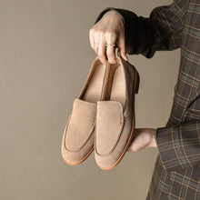 Load image into Gallery viewer, Women's Slip-On Suede Flats | Chunky Low Heel Round Toe Shoes | Army Green &amp; Apricot