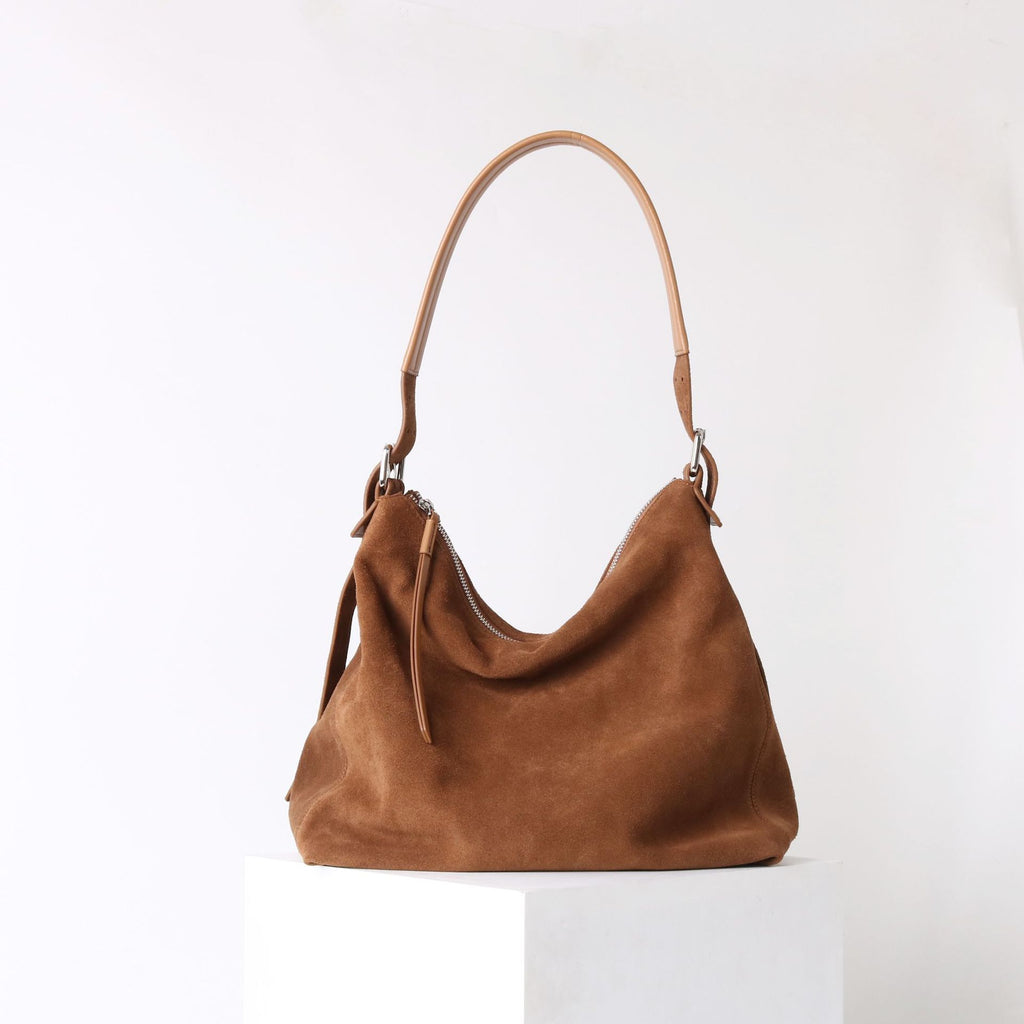 Women's Genuine Leather Bucket Crossbody Shoulder Bag – Retro Suede Soft Structured Handbag