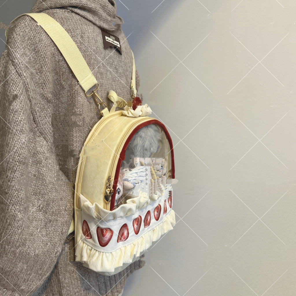 Strawberry Cream Cake Plush Backpack – Cute Kawaii Suede Bag for Women