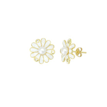Load image into Gallery viewer, Pearl White Enamel Daisy Flower Stud Earrings, Sku#A461