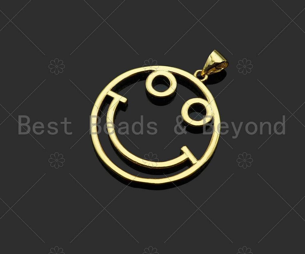 CZ Micro Pave Smiley Face Shape Pendant/Charm, 18K Gold Filled Charm, Necklace Bracelet Charm Pendant,26x29mm,Sku#LK322