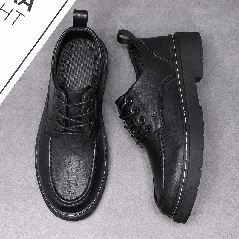 Men's British-Style Casual Sneakers - Thick Sole Round Toe Lace-Up Shoes