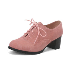 Load image into Gallery viewer, Women's Round Toe Chunky Heel Lace-Up Shoes - Suede Matte Finish High Heels