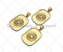 Load image into Gallery viewer, 18k Dainty Gold Daisy Flower On Rectangle Shape Charms, Dainty Charms, Gold Pendant, Rectangle  Necklace Charms, 17x26mm, Sku#LK167
