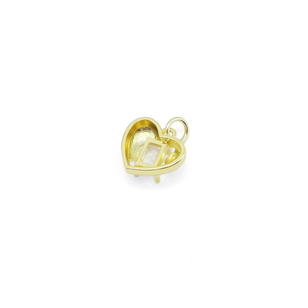 Gold Silver Rectangle Clear Pink CZ Heart Shape Charm, Sku#A165