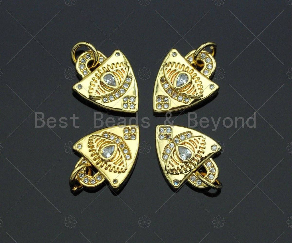 Dainty CZ Micro Pave Evil Eye On Shield Shape Charm/Pendant, Heart Shape Charm, Gold Lock Pendant, Gold plated charm, 13x11mm, Sku#JL11