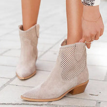 Load image into Gallery viewer, Women's Embossed Suede Mid-Heel Boots - Pointed Toe Slip-On Ankle Boots in Large Sizes