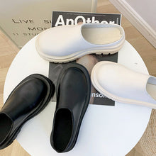 Load image into Gallery viewer, Women's Chunky-Soled Closed-Toe Mules | Round Toe Slip-On Casual Shoes | Beige &amp; Black