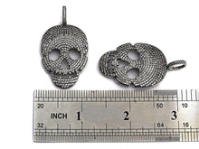 Load image into Gallery viewer, CZ Micro Pave Skull Pendant, Antique Finish Silver Tone, Clear Cubic Zirconia Big Pave Skull Charm Pendant,26x40mm, sku#F986