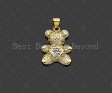 Load image into Gallery viewer, CZ Micro Pave Colorful Heart On Teddy Bear Pendant/Charm, Colorful Cubic Zirconia Charm, Necklace Bracelet Charm Pendant,20x15mm, Sku#LK216