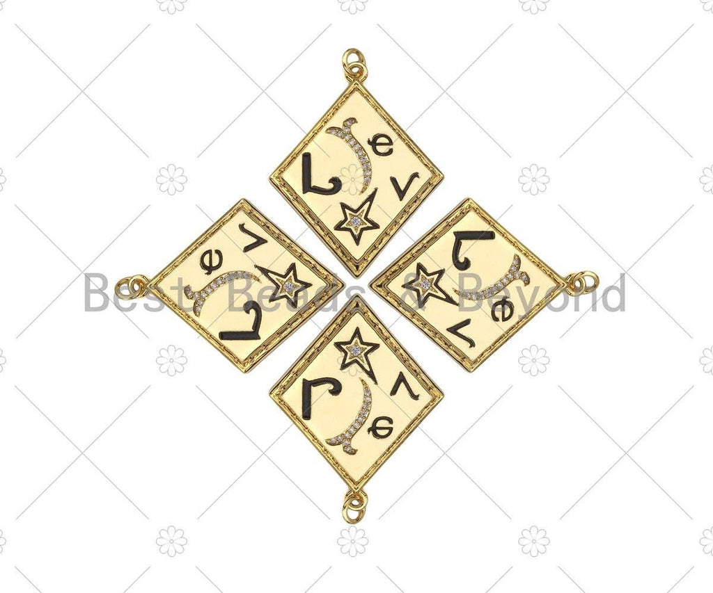 Gold Filled CZ Micro Pave Love Word On Rhombus Shape Pendant, 18K Gold Filled Black Enamel Charm, Necklace Bracelet Charm,30x38mm,Sku#L567