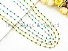 Load image into Gallery viewer, 1 Foot/Yard-Green Beaded Chain-4mm/6mm/8mm Jade Gemstone Beads Chain-Gold Silver Gunmetal Plated Bezel Rosary Chain, Bezel Connector, sku#A1