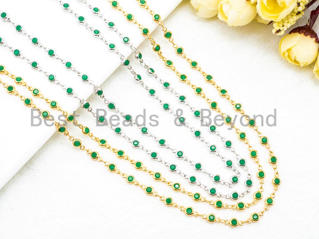 1 Foot/Yard-Green Beaded Chain-4mm/6mm/8mm Jade Gemstone Beads Chain-Gold Silver Gunmetal Plated Bezel Rosary Chain, Bezel Connector, sku#A1