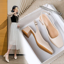 Load image into Gallery viewer, Women's Square Toe Chunky Heel Sandals | Genuine Leather Buckle Closure | Mid Heel Summer Shoes