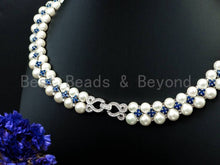 Load image into Gallery viewer, White Pearl Cubic Zirconia Necklace Bracelet Set, P18