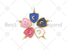 Load image into Gallery viewer, Micro Pave CZ Cresent Moon On Colorful Enamel Shield Shape Pendant,18K Gold Filled Enamel Pendant,Enamel Jewelry, 24x18mm,Sku#L590