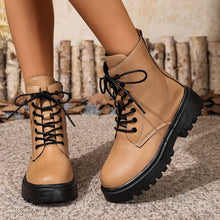 Load image into Gallery viewer, Women's Lace-Up Ankle Combat Boots | Low Heel PU Leather | Khaki Pink Brown