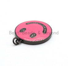 Load image into Gallery viewer, NEW Colorful Enamel Oil Drop Emoji Smiley Face Round Pendant,Cubic Zirconia Round Pave Pendant Charm Beads, Pave Pendant,  25x28mm, SKU#F562