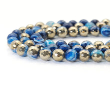 Load image into Gallery viewer, Half Gold Plated Blue Banded Agate Faceted Round Beads, 8mm/10mm, Sku#UA299