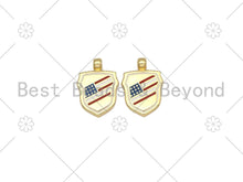 Load image into Gallery viewer, US Flag On Shield Shape Enamel Pendant, 18K Gold Filled Flag Charm, Necklace Bracelet Charm Pendant,18x25mm, Sku#LK439