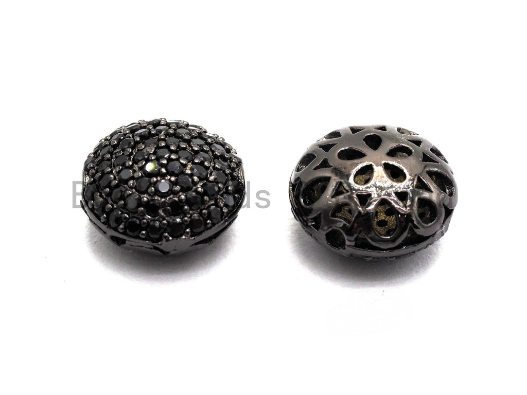 Black CZ Pave On Black Micro Pave Button Round Spacer Beads for Bracelet/Necklace, Spacer Beads, 11mm, sku#C98