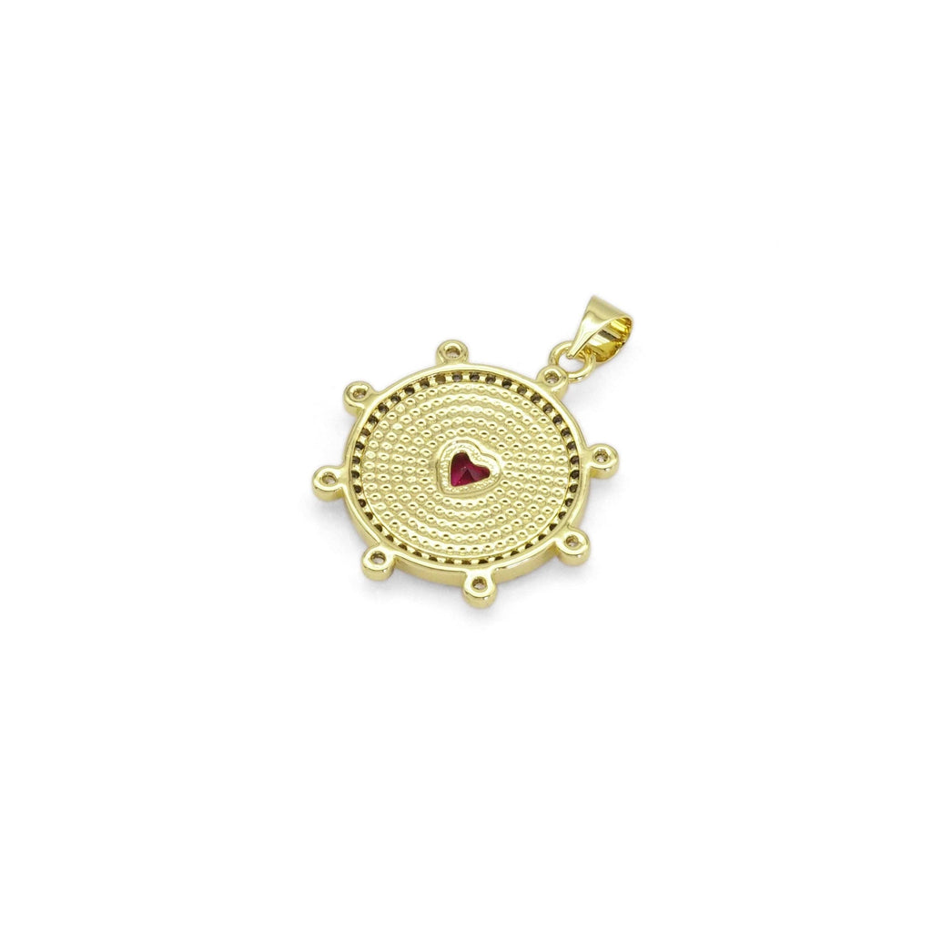 Spike Gemstone Pearl Coin with Heart Charm, Sku#LX299