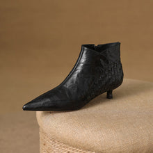 Load image into Gallery viewer, Women's Woven Full-Grain Sheepskin Ankle Boots | Pointed Toe Side Zipper Low Heel
