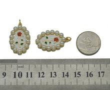 Load image into Gallery viewer, Gold Enamel Pearl Rose On Oval Charm, Sku#L685