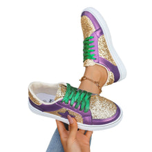 Load image into Gallery viewer, Women's Sequin Lace-Up Sneakers - Purple Gold Chunky Sole Platform Shoes