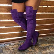 Load image into Gallery viewer, Women's Patchwork Knee-High Boots - Round Toe Chunky Heel Winter Boots with Side Zipper