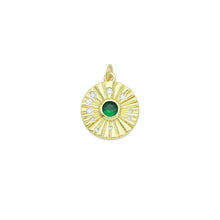 Load image into Gallery viewer, CZ Gold Radical Coin with Emerald Green Center Charm Pendant, Sku#LK1174